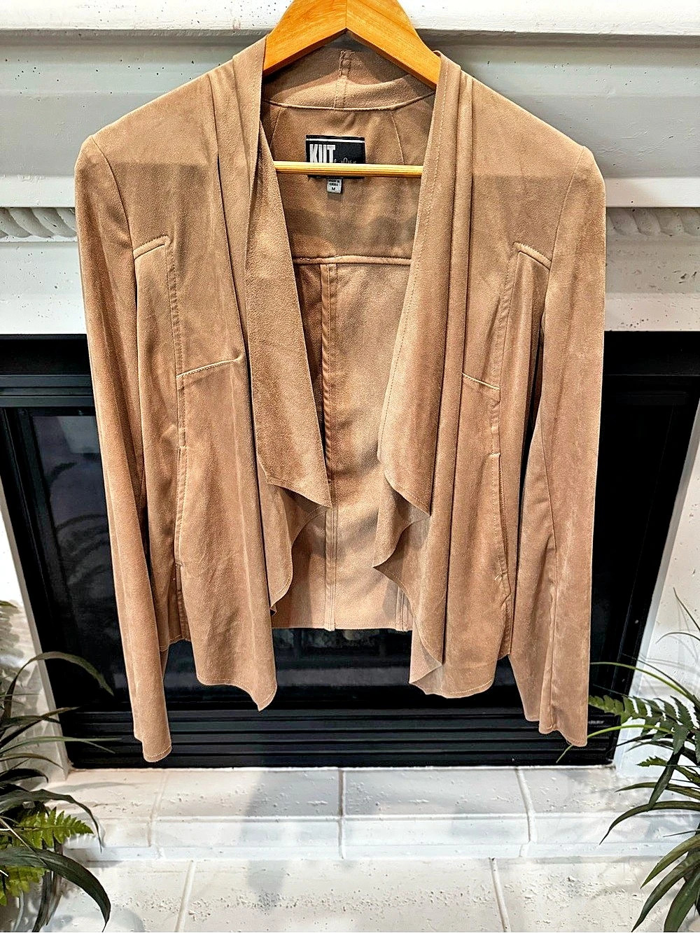 Kut from the Kloth Tayanita Faux Suede Drape Front Jacket Brown